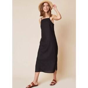 Whimsy Row Black Linen Sz M Minimalist Contemporary Beachy Midi Slip Dress